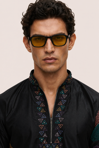 PSTL CLO Aura Midnight Abstract Embroidered Short Kurta with pants - sleeve cuff embroidery detail