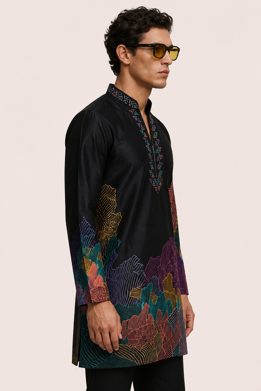 PSTL CLO Aura Midnight Abstract Embroidered Short Kurta with pants - close view of pants