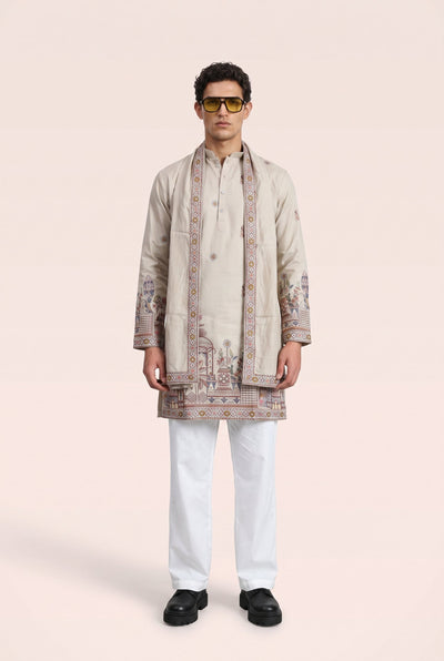 PSTL CLO Mehfil Ivory Kurta With Stole - full length styled look