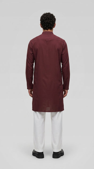 PSTL CLO Maroon Heritage Cotton Embroidered Kurta - full length styled look