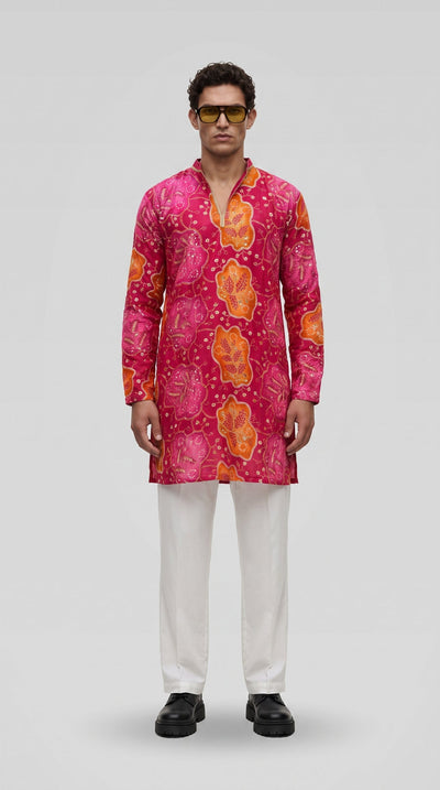 PSTL CLO Gulnaar Embroidered Cotton Kurta - front view, festive wedding wear for men