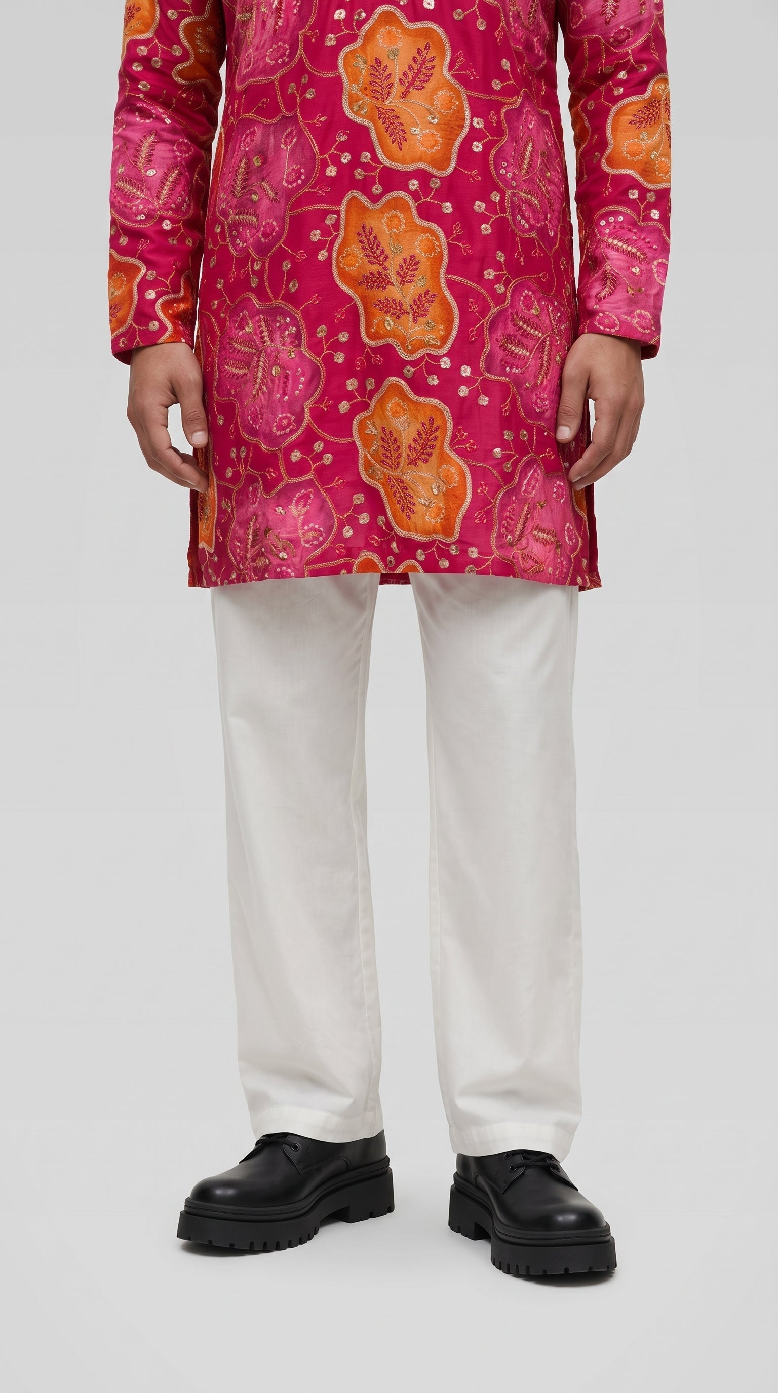 PSTL CLO Gulnaar Embroidered Cotton Kurta - sleeve embroidery detail