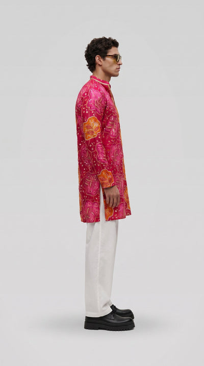 PSTL CLO Gulnaar Embroidered Cotton Kurta - close-up floral embroidery detail