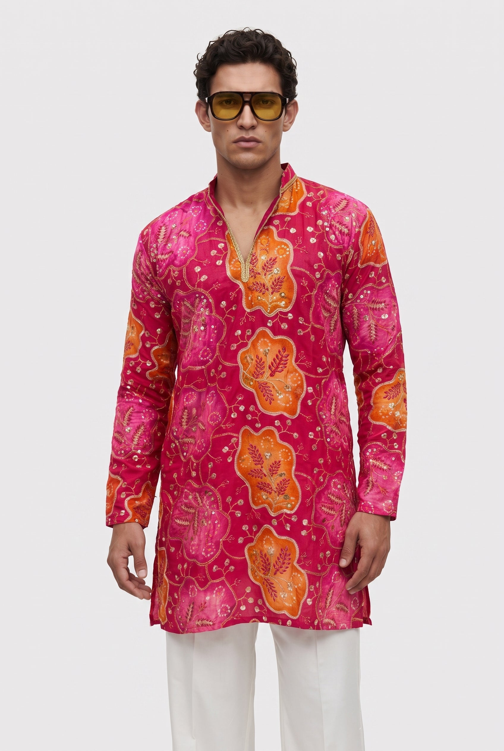 PSTL CLO Gulnaar Embroidered Cotton Kurta - collar and neckline detail