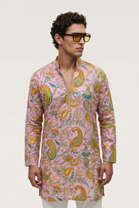 PSTL CLO Powder Pink Paisley Embroidered Short Kurta - back view