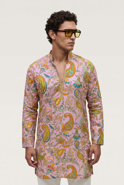 PSTL CLO Powder Pink Paisley Embroidered Short Kurta - back view