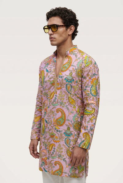 PSTL CLO Powder Pink Paisley Embroidered Short Kurta - full length styled look