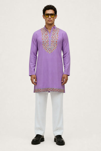 Lavender Floral Embroidered Kurta