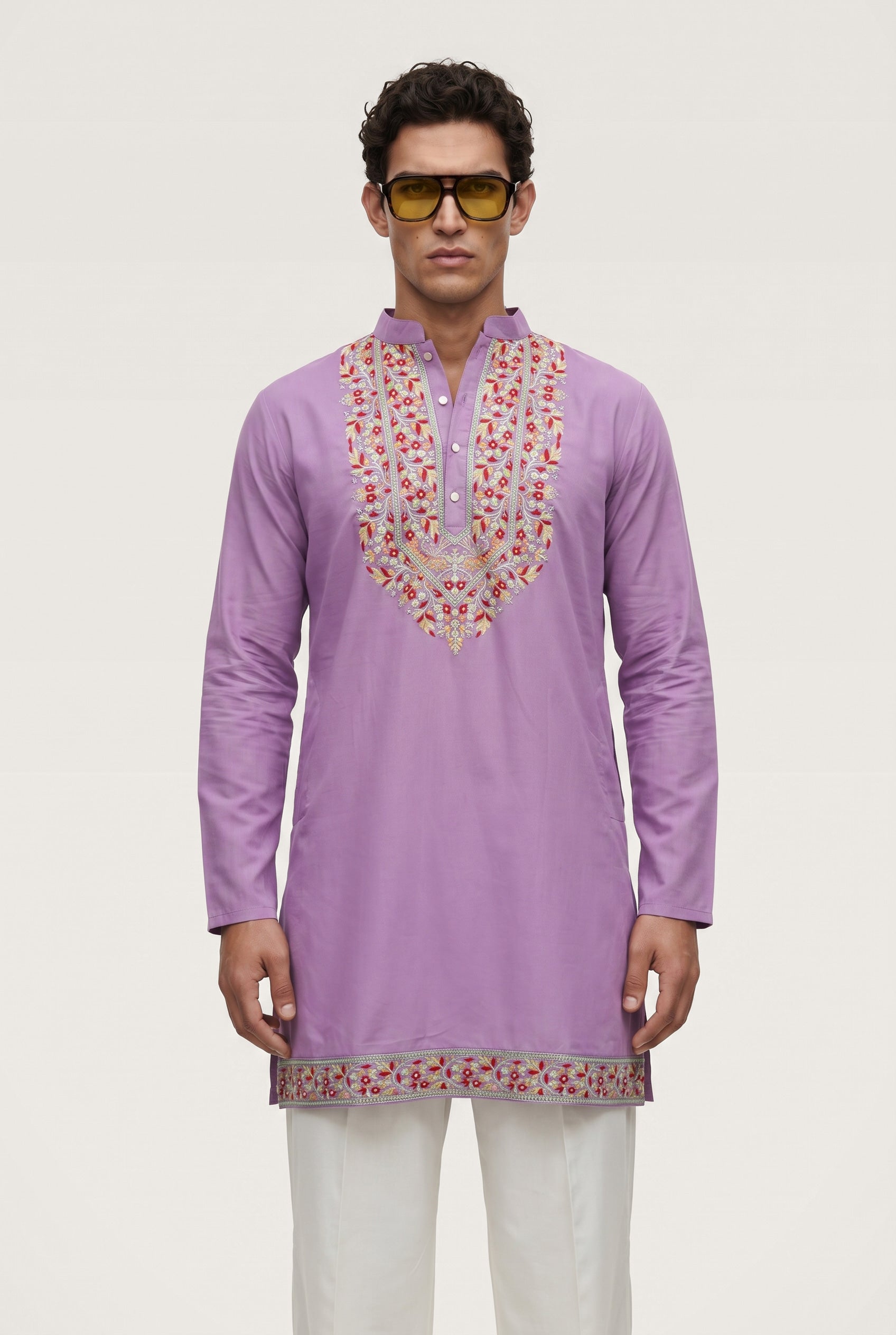 Lavender Floral Embroidered Kurta