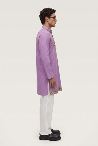 PSTL CLO Lavender Floral Embroidered Kurta - close-up floral embroidery detail