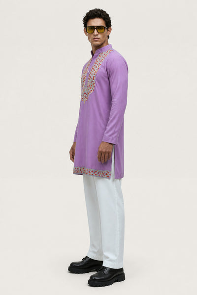 PSTL CLO Lavender Floral Embroidered Kurta - side view on model
