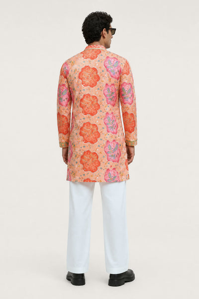 PSTL CLO Coral Bloom Peach Floral Embroidered Kurta - full length styled look
