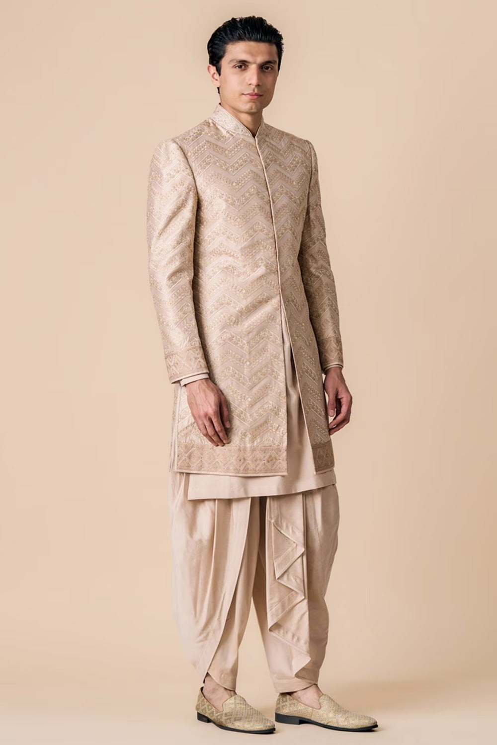Nude All Over Embroidered Sherwani  Facebo
