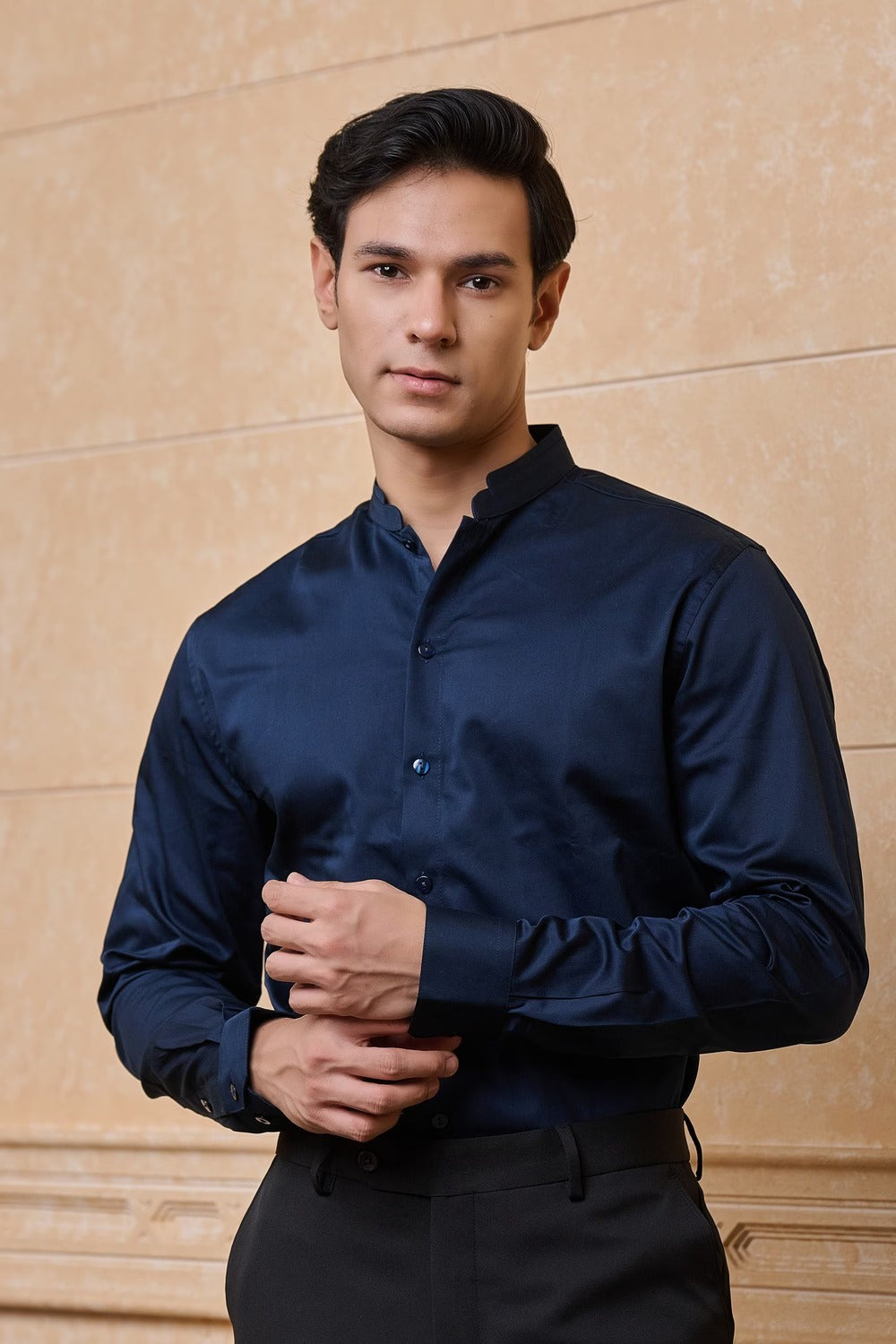 Navy Solid Casual Shirt