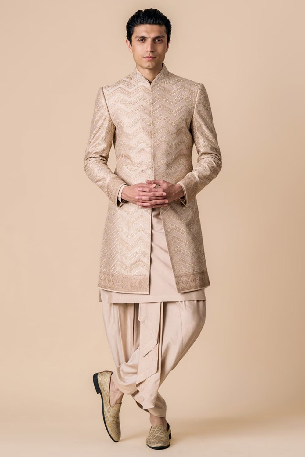 Nude All Over Embroidered Sherwani  Facebo