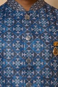 Navy Floral Bundi Kurta Set