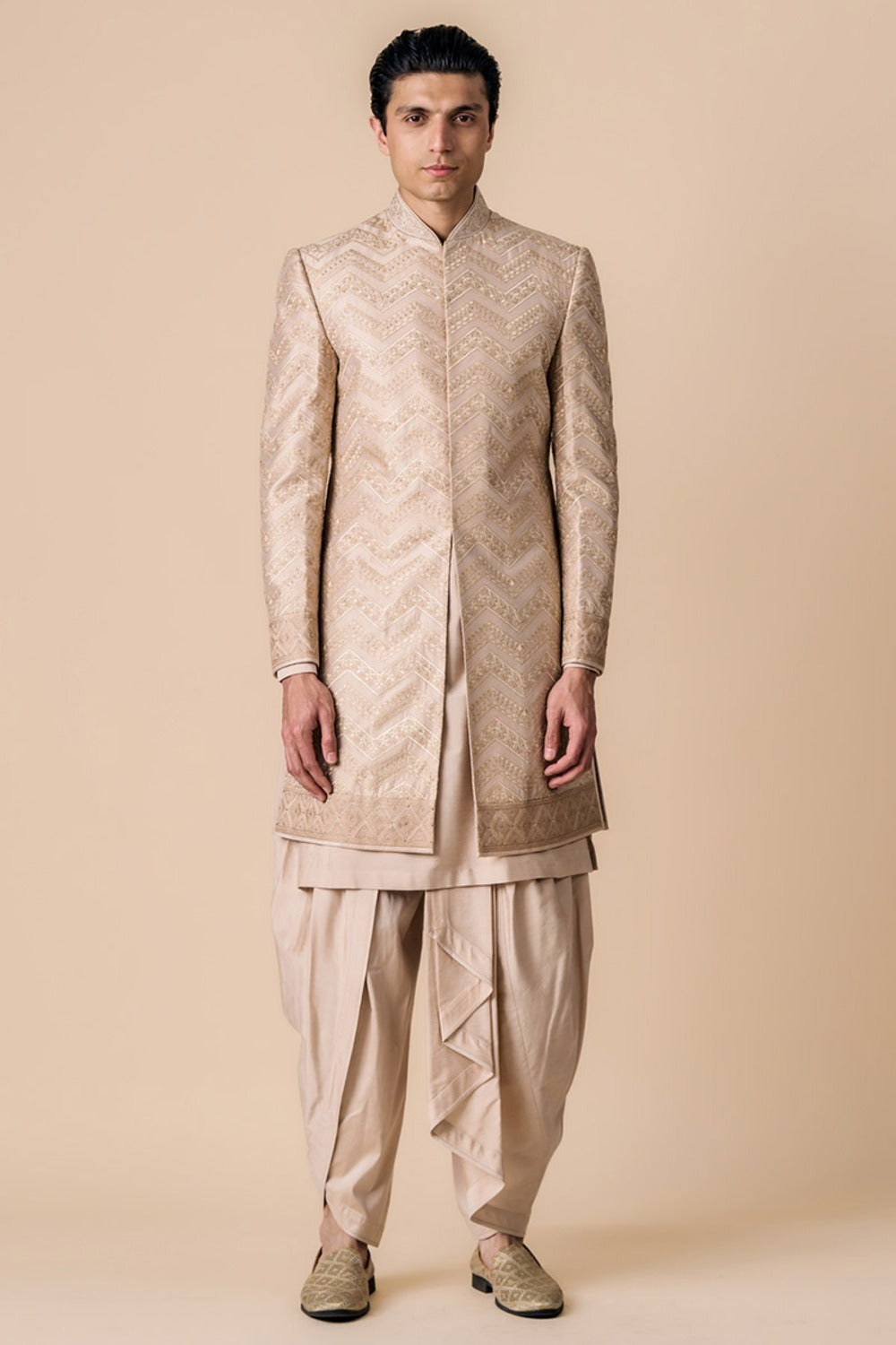 Nude All Over Embroidered Sherwani  Facebo
