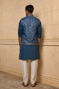 Navy Floral Bundi Kurta Set