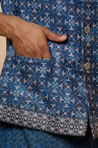 Navy Floral Bundi Kurta Set