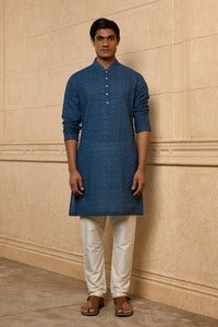 Navy Floral Bundi Kurta Set