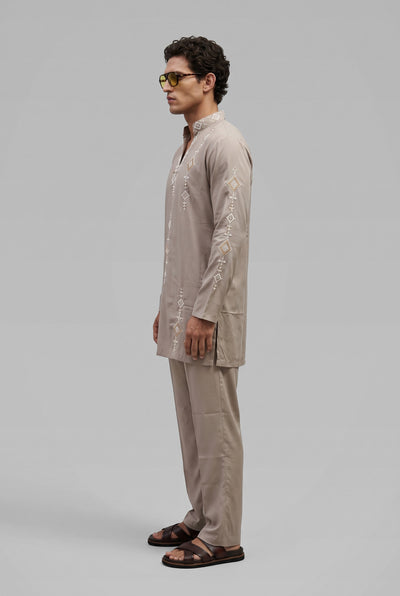 PSTL CLO Sovereign Taupe Embroidered Kurta Set - alternate view 2, festive wedding wear for men