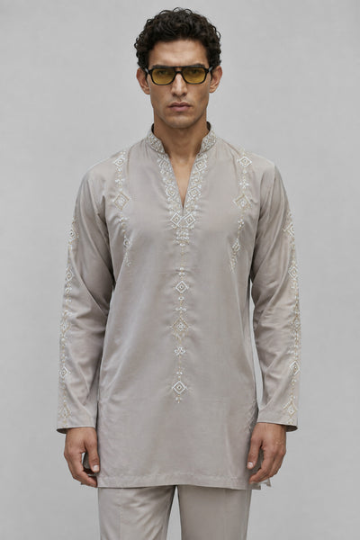 PSTL CLO Sovereign Taupe Embroidered Kurta Set - alternate view 1, festive wedding wear for men