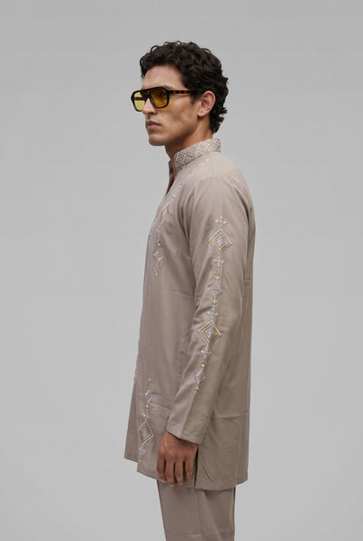 PSTL CLO Sovereign Taupe Embroidered Kurta Set - alternate view 4, festive wedding wear for men