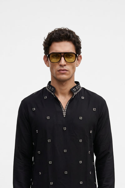 PSTL CLO Noir Éclat Kurta Set - front view, festive wedding wear for men