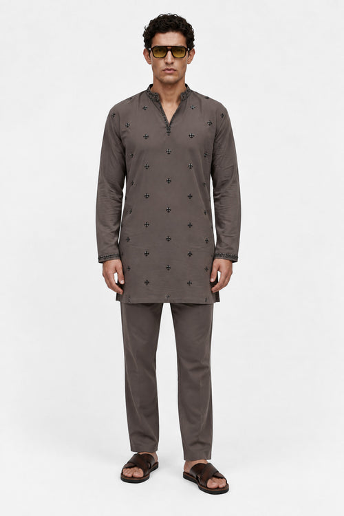 PSTL CLO Mocha Brown Kurta Set - alternate view 1, festive wedding wear for men