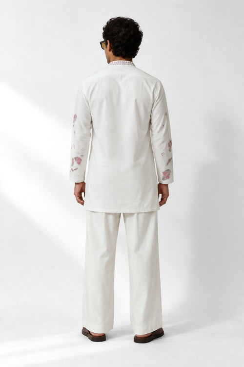 PSTL CLO Blush Botanica Embroidered Kurta Set - back view, festive wedding wear for men