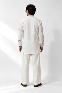 PSTL CLO Blush Botanica Embroidered Kurta Set - back view, festive wedding wear for men
