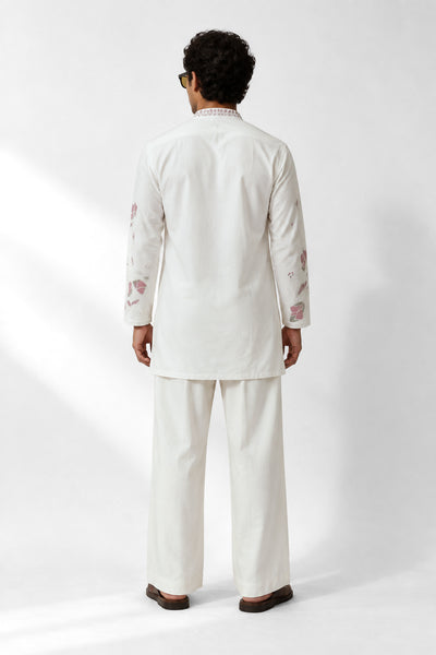PSTL CLO Blush Botanica Embroidered Kurta Set - back view, festive wedding wear for men