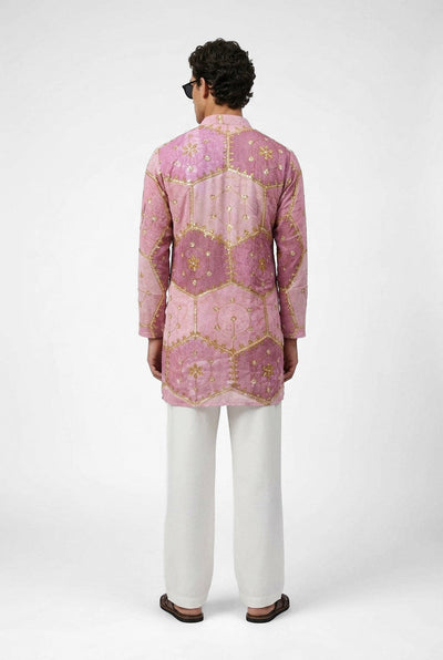 PSTL CLO Rose Royale Embroidered Kurta - back view, festive wedding wear for men