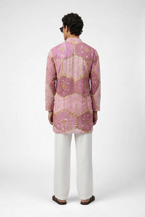 PSTL CLO Rose Royale Embroidered Kurta - back view, festive wedding wear for men