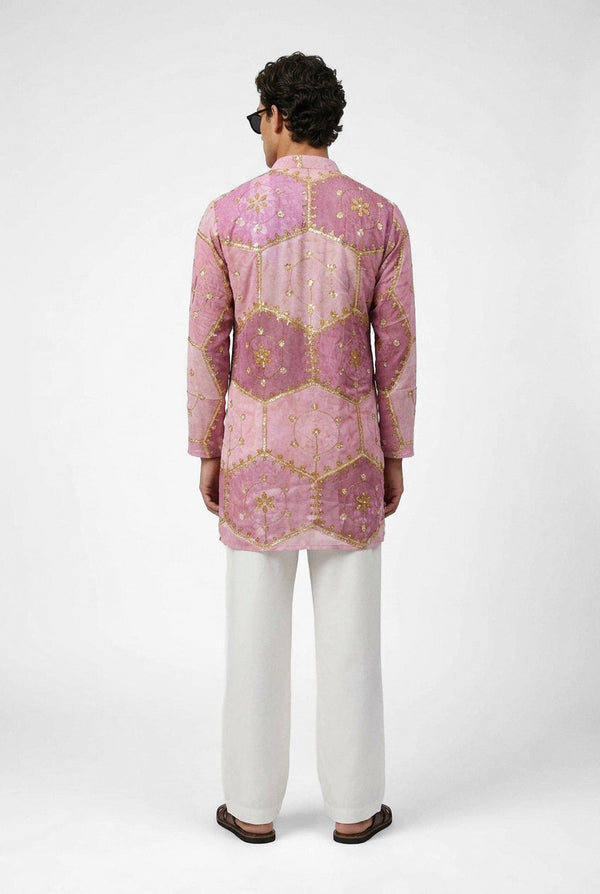 PSTL CLO Rose Royale Embroidered Kurta - back view, festive wedding wear for men