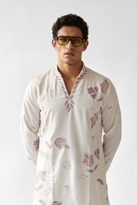 PSTL CLO Blush Botanica Embroidered Kurta Set - front view, festive wedding wear for men