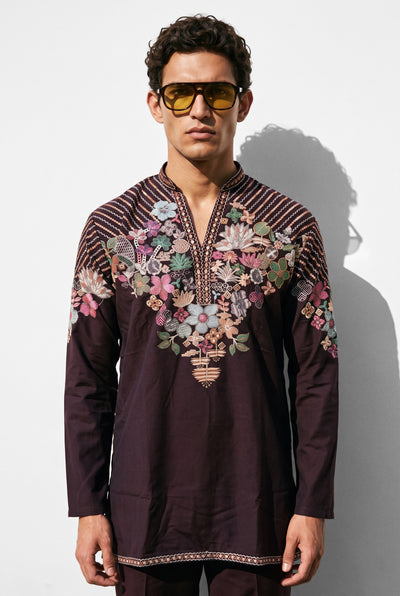 Wine Bloom Kurta Set