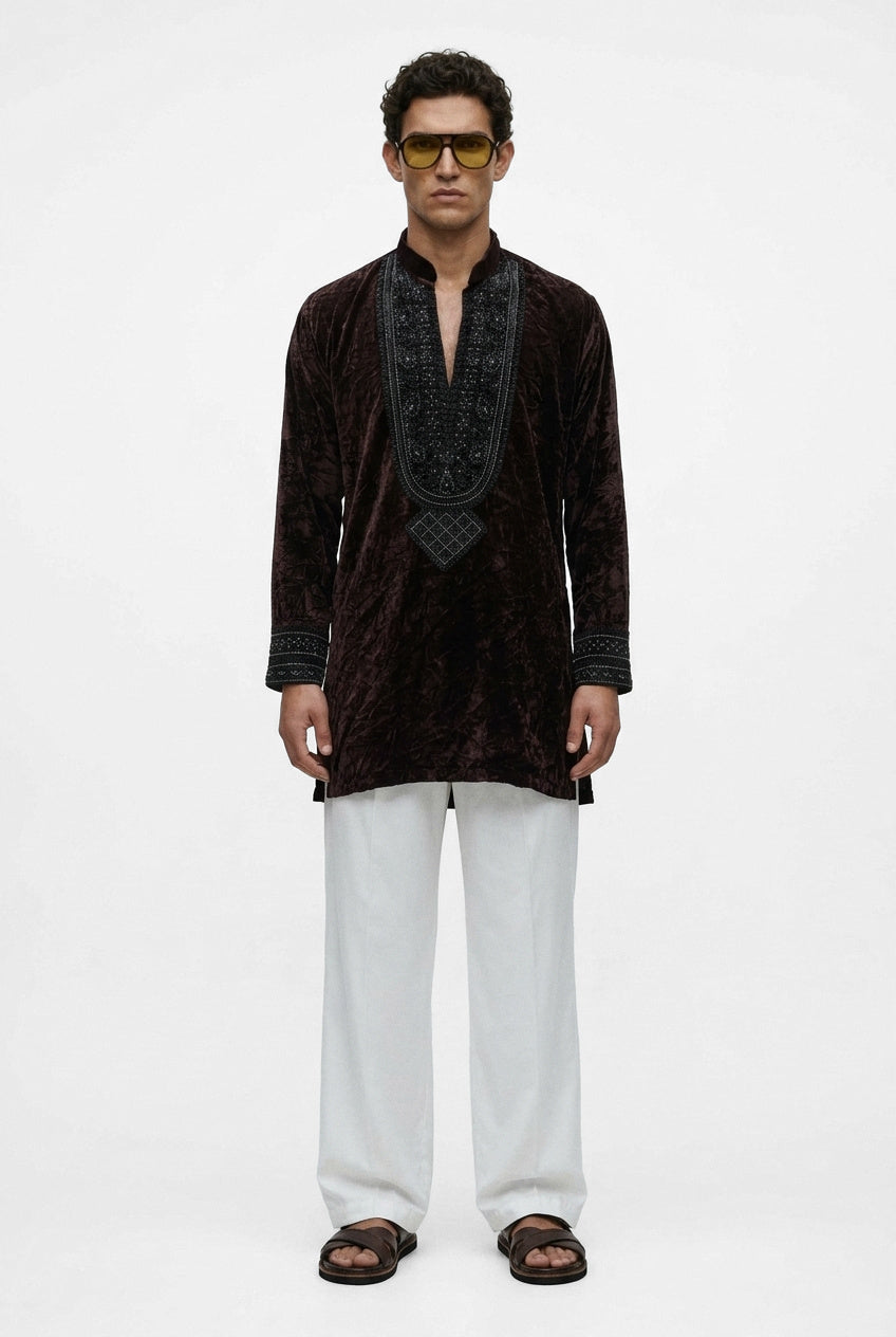 Mocha Noir Velvet Kurta Set