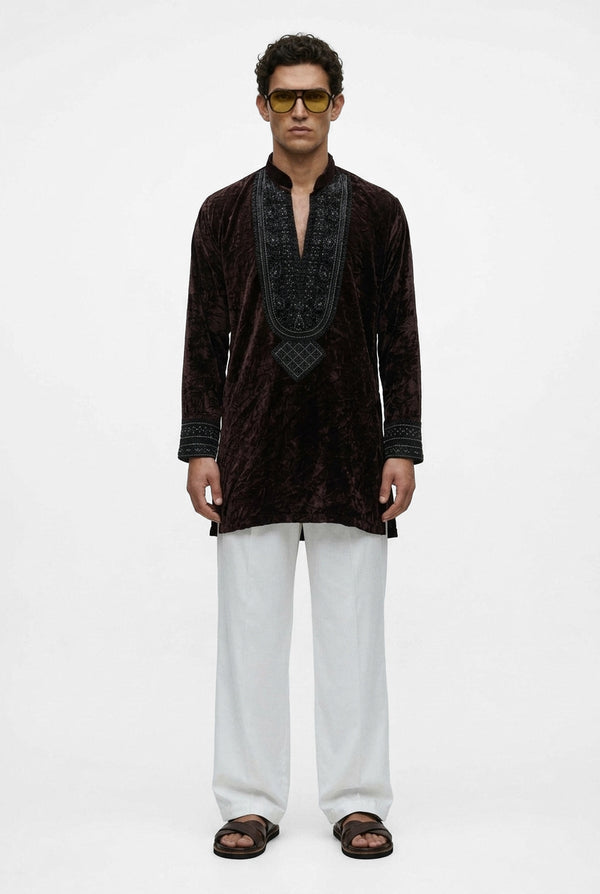 Mocha Noir Velvet Kurta Set
