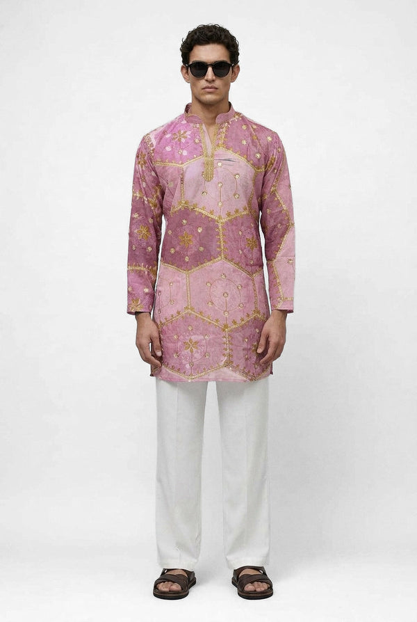 PSTL CLO Rose Royale Embroidered Kurta - front view, festive wedding wear for men