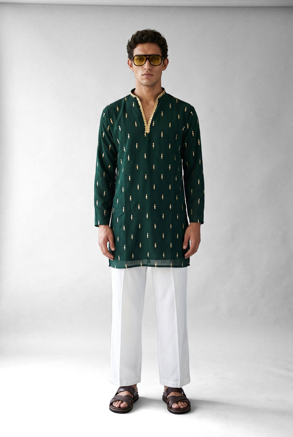 PSTL CLO Emerald Aura Kurta - front view, festive wedding wear for men