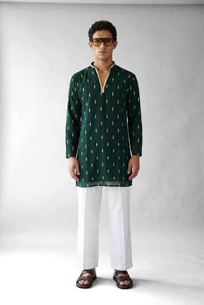 PSTL CLO Emerald Aura Kurta - front view, festive wedding wear for men