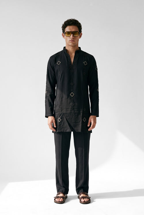 PSTL CLO Noir Royale Kurta Set - front view, festive wedding wear for men