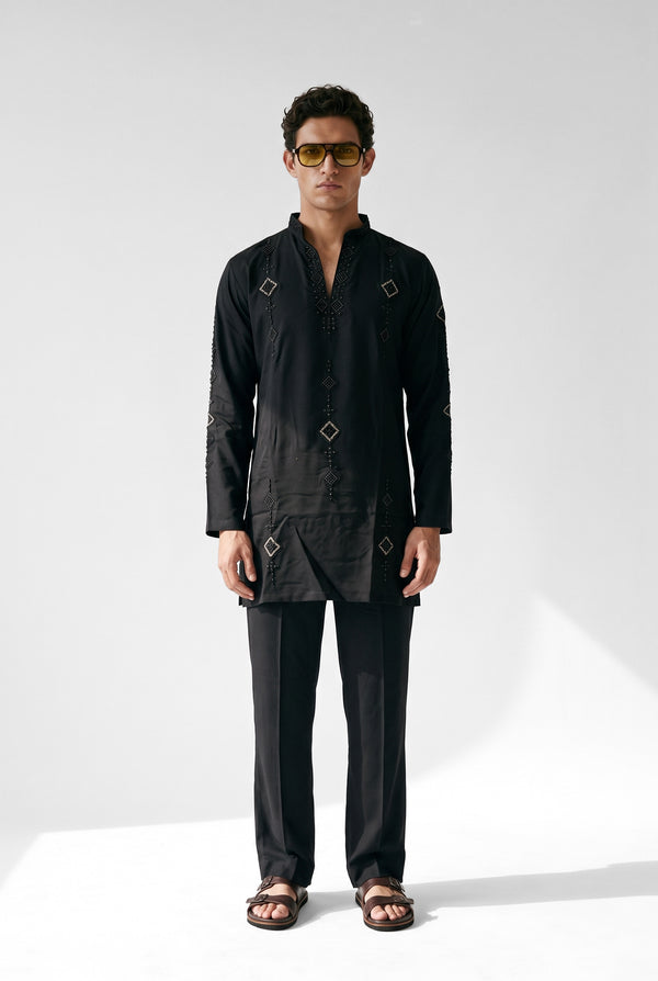 PSTL CLO Noir Royale Kurta Set - front view, festive wedding wear for men