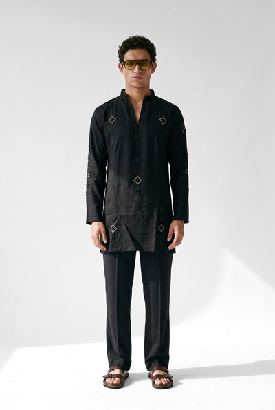 PSTL CLO Noir Royale Kurta Set - front view, festive wedding wear for men