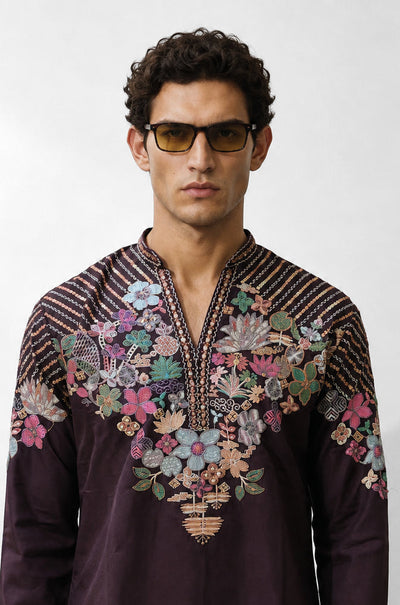 Wine Bloom Kurta Set