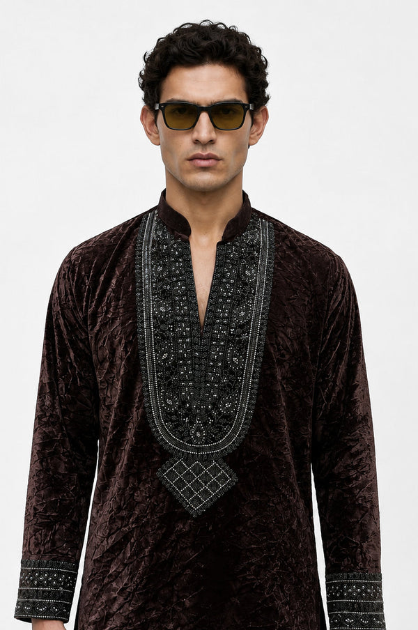 Mocha Noir Velvet Kurta Set