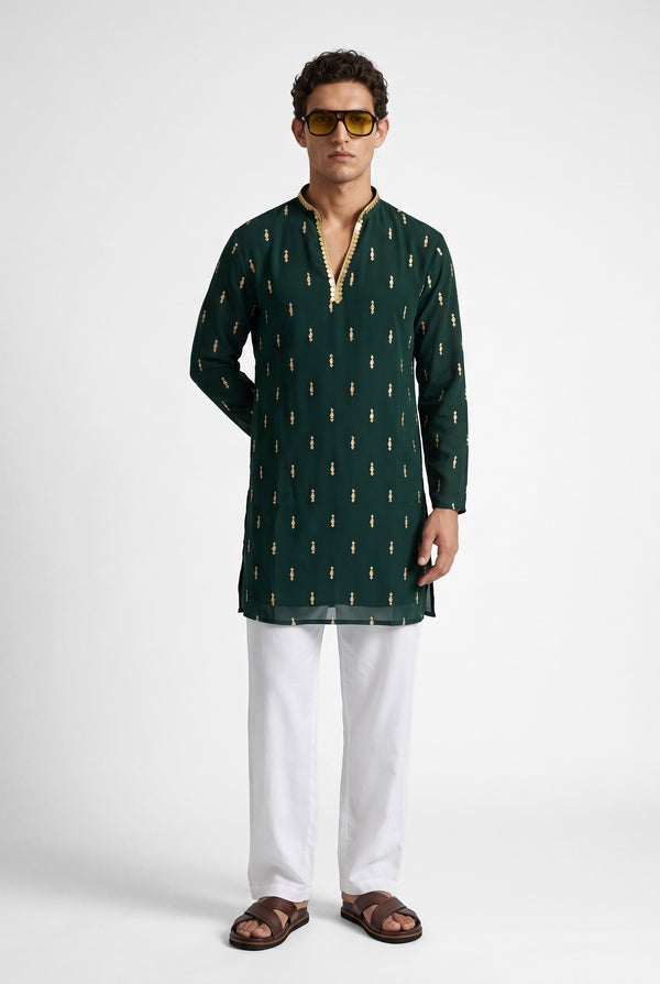 PSTL CLO Emerald Aura Kurta - front pose view, festive wedding wear for men