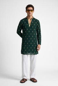 PSTL CLO Emerald Aura Kurta - front pose view, festive wedding wear for men