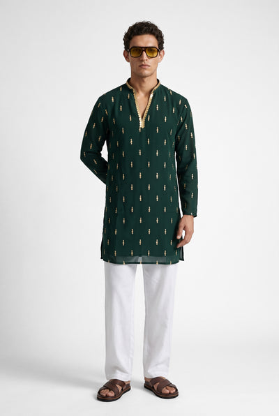 PSTL CLO Emerald Aura Kurta - front pose view, festive wedding wear for men